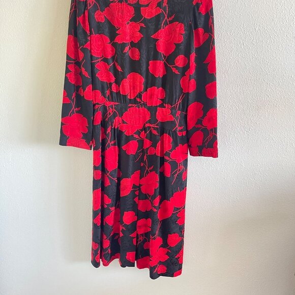 Vintage 100% Silk Red Roses Full Length Valentine's Day Dress - Picture 3 of 4